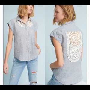 Anthropologie Maeve Linen Crochet Top